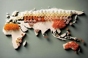 mundo mapa fez do Sushi ilustração generativo ai foto