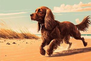 Cocker spaniel em a de praia ilustração generativo ai foto