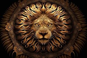 leão animal mandala fractal ilustração generativo ai foto