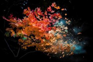 rebentar do colorida folhas explodindo a partir de uma árvore ramo ilustração generativo ai foto