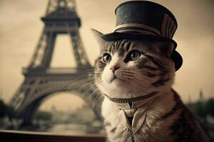 gato Como Gustave eiffel famoso histórico personagem retrato ilustração generativo ai foto