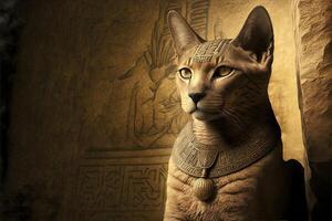 gato Como egípcio faraó hieróglifos em fundo ilustração generativo ai foto