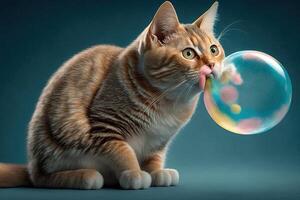 gato golpes bolha Chiclete em suave fundo ilustração generativo ai foto