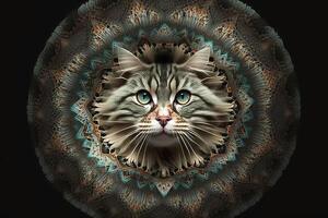 gato animal mandala fractal ilustração generativo ai foto