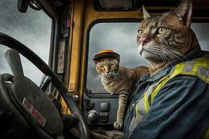 caminhão estrada motorista gato trabalhando trabalho profissão ilustração generativo ai foto