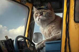 caminhão estrada motorista gato trabalhando trabalho profissão ilustração generativo ai foto