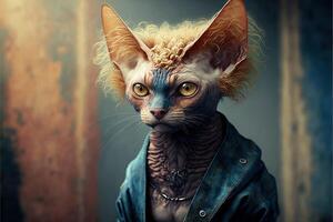 jeans Jaqueta rebelde gato ilustração generativo ai foto