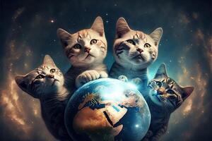 gatos a comemorar mundo gato dia Smartphone ilustração generativo ai foto