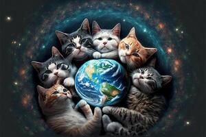 gatos a comemorar mundo gato dia Smartphone ilustração generativo ai foto