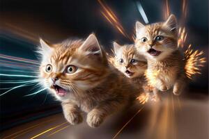 gatos indo para hiperespaço às luz Rapidez ilustração generativo ai foto