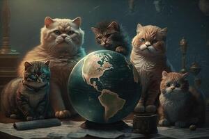 gatos governante a mundo ilustração generativo ai foto