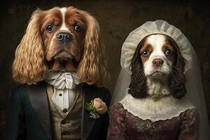 chevalier rei e Cocker spaniel cachorro Casamento ilustração generativo ai foto