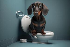dachshund cachorro usando banheiro ilustração generativo ai foto