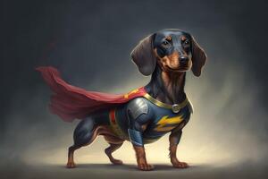 dachshund cachorro super herói Super Cão ilustração generativo ai foto