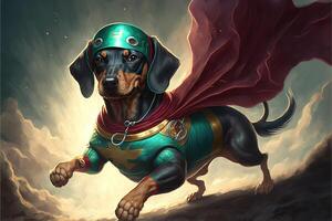 dachshund cachorro super herói Super Cão ilustração generativo ai foto