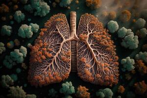 desmatamento Como humano pulmões forma topo Visão ilustração generativo ai foto