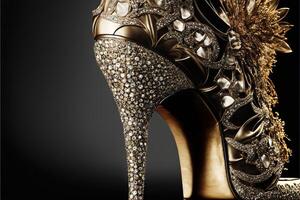 luxo ouro e diamantes mulheres sapatos com Alto calcanhares generativo ai foto