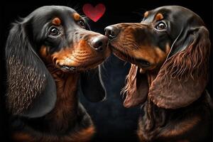 casal amor do dachshund cachorros com pequeno coração para namorados dia generativo ai foto