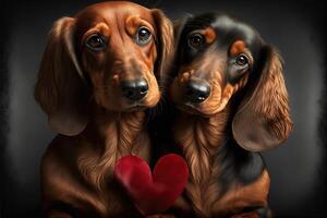 casal amor do dachshund cachorros com pequeno coração para namorados dia generativo ai foto