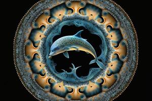 golfinho animal mandala fractal ilustração generativo ai foto