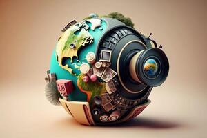 mundo fotografia dia terra globo dentro Formato do Câmera ilustração generativo ai foto