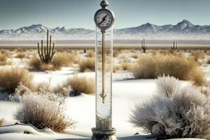 congeladas termômetro ao ar livre dentro América, EUA inverno dentro a neve em gelado dia ilustração generativo ai foto