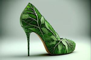 verde folha eco mulheres sapatos com Alto calcanhares generativo ai foto