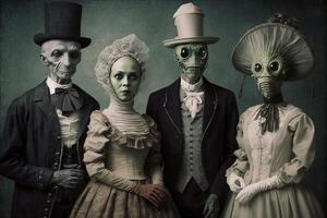 alienígenas vestido dentro vitoriano era roupas ilustração generativo ai foto