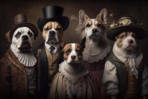 cachorros animais vestido dentro vitoriano era roupas ilustração generativo ai foto