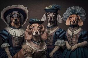 dachshund cachorros animais vestido dentro vitoriano era roupas ilustração generativo ai foto