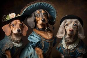 dachshund cachorros animais vestido dentro vitoriano era roupas ilustração generativo ai foto