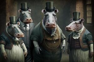 hipopótamo animais vestido dentro vitoriano era roupas ilustração generativo ai foto