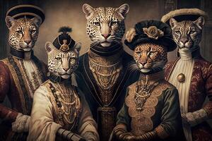 leopardo animais vestido dentro vitoriano era roupas ilustração generativo ai foto