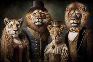 leão animais vestido dentro vitoriano era roupas ilustração generativo ai foto
