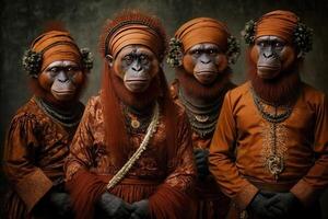 orangotango utan animais vestido dentro vitoriano era roupas ilustração generativo ai foto