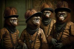 orangotango utan animais vestido dentro vitoriano era roupas ilustração generativo ai foto