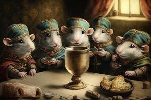 grupo do rato a comemorar Páscoa ilustração generativo ai foto
