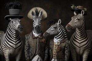 zebra animais vestido dentro vitoriano era roupas ilustração generativo ai foto
