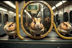 hamsters animal em Novo Iorque cidade metrô subterrâneo metro trem ilustração generativo ai foto