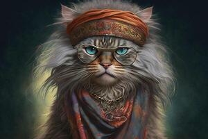 hippie gato ilustração generativo ai foto
