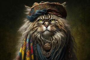 hippie gato ilustração generativo ai foto