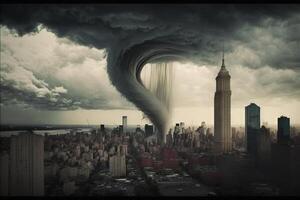 Novo Iorque cidade EUA rodopiando tornado destruir edifícios furacão Perigo vento tromba d'água torcer tempestade natural desastre ilustração generativo ai foto
