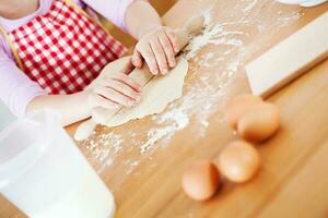 uma jovem menina cozinhando foto