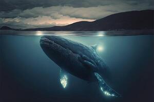 baleia dentro uma Magia embaixo da agua noite oceano ilustração generativo ai foto