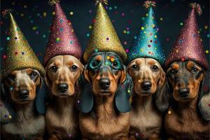 muitos fofa dachshund cachorros a comemorar Novo ano ilustração generativo ai foto