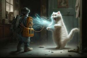 gato pegando uma fantasma retrato ilustração generativo ai foto