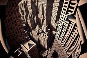 Novo Iorque cidade pintado de Escher ilustração generativo ai foto