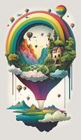 quente ar balão flutuando através uma mágico panorama arco-íris Smartphone telefone original fantasia único fundo trava tela papel de parede ilustração generativo ai foto