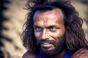 homem das cavernas pré-histórico neanderthal homem ilustração generativo ai foto