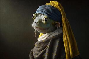 rã animal com uma pérola brinco dentro johannes vermeer estilo ilustração generativo ai foto